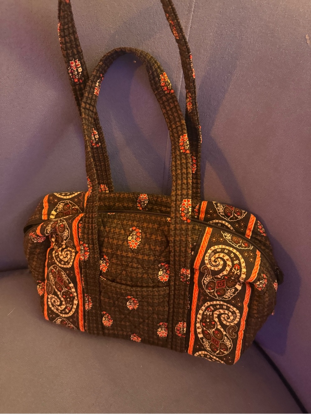 Vera Bradley Black Quilted Shoulder Bag with Paisley Print